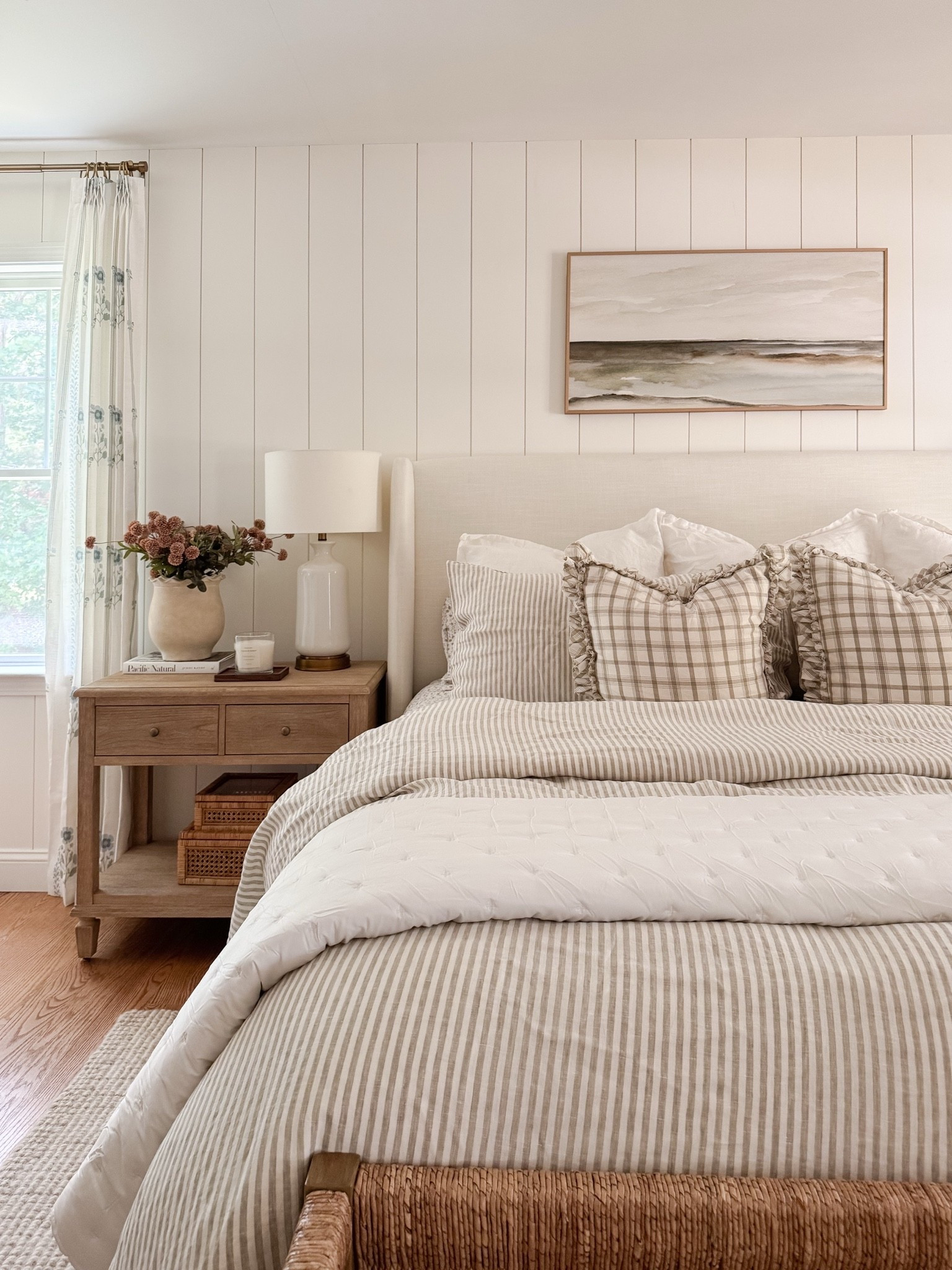 A cozy and welcoming coastal bedroom 🤍 This bedding has the prettiest striped  pattern—and it’s such a great price point! It comes in several color options and washes well.

#LTKHome