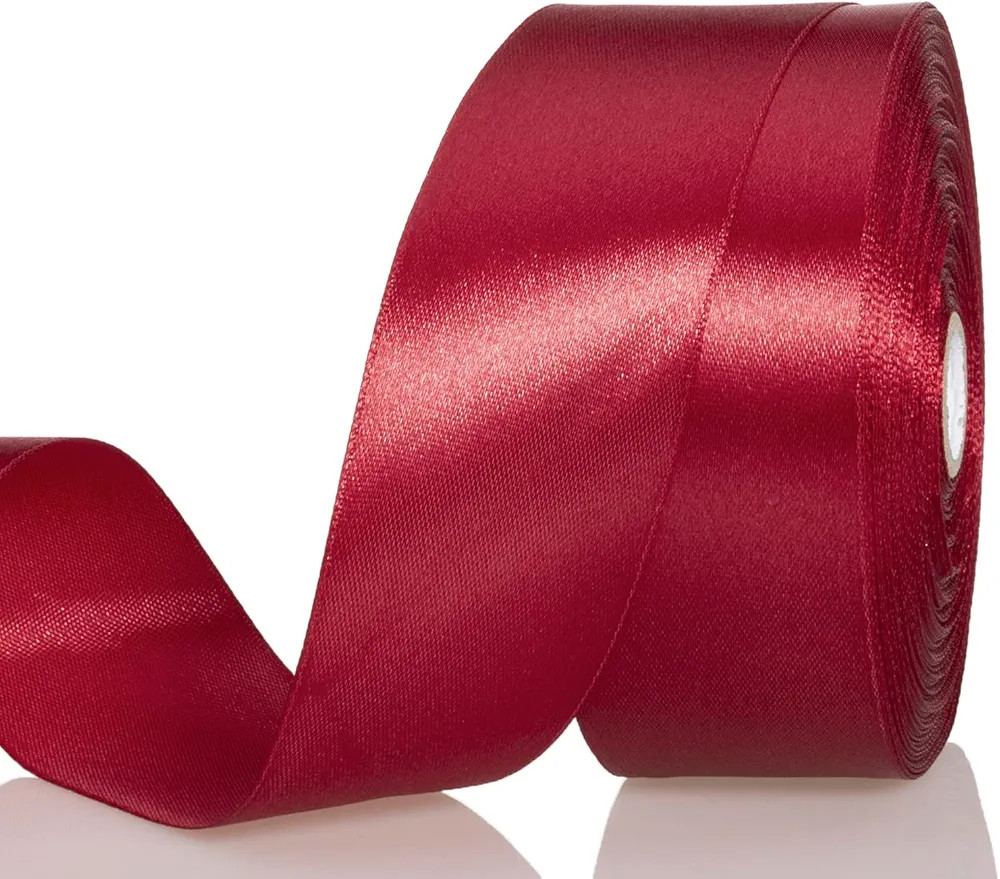 1 1/2 Inch Dark Red Solid Satin Ribbon, 50 Yards Craft Fabric Ribbon for Gift Wrapping Floral Bou... | Amazon (US)