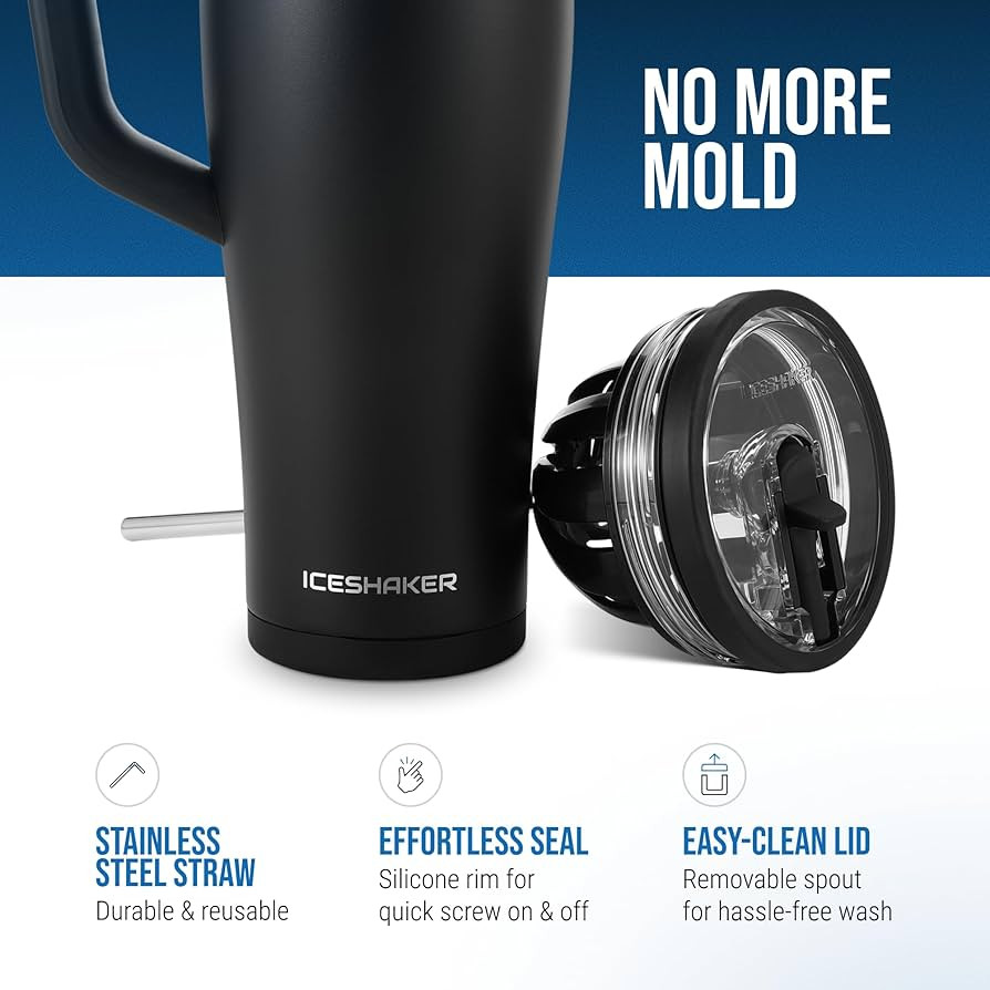 Ice Shaker 40 oz Tumbler with Handle and Straw | 40oz Black | Cold for 30+ Hours | 2-in-1 Tumbler... | Amazon (US)
