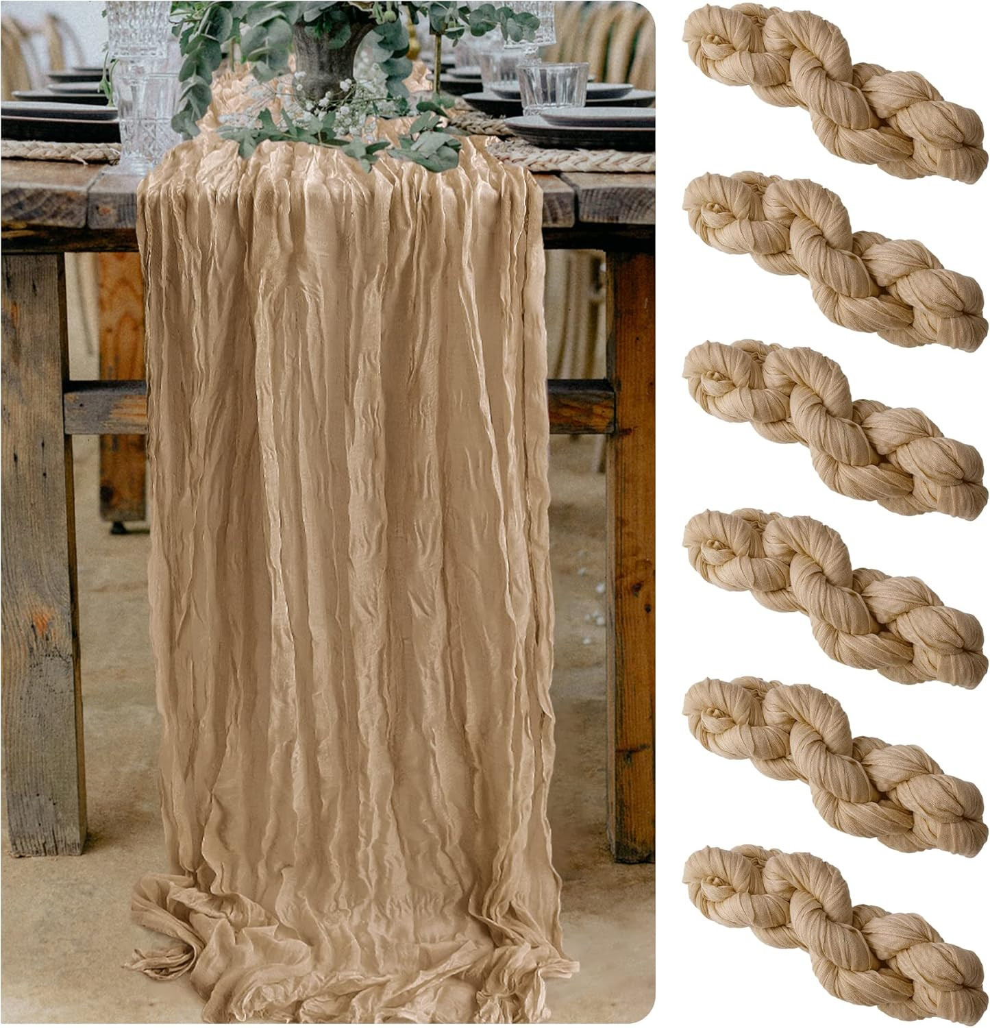 6 Pieces Cheesecloth Table Runners 10 Ft Romantic Gauze Table Runner for Boho, Rustic Wedding Arc... | Amazon (US)
