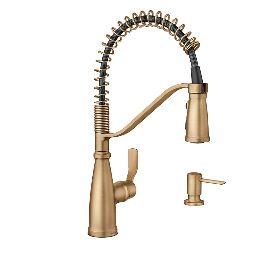 Moen Nolia Bronzed Gold One-Handle Pre-Rinse Spring Kitchen Faucet with Pull Down Sprayer, Single... | Amazon (US)