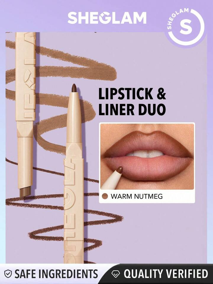 SHEGLAM Dúo De Lápiz Labial Y Delineador Glam 101 - Cálido Nuez Moscada. 2 En 1, Lápiz Labial... | SHEIN