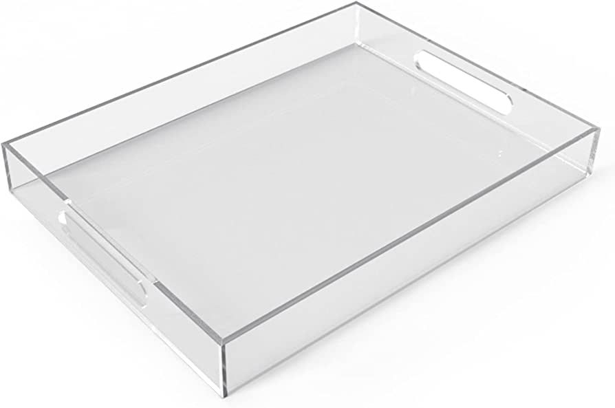 Clear Acrylic Ottoman Tray with Handles -12x16x2 Inch- Decorative Serving Trays for Appetizer,Bre... | Amazon (US)