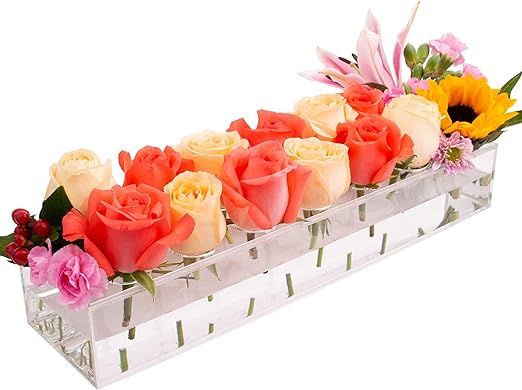 LOYWREE Rectangular Floral Centerpiece for Dining Table - 16.1 Inches Long Rectangle Acrylic Vase... | Amazon (US)
