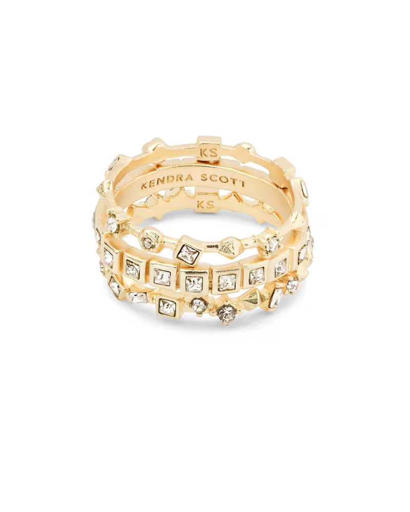 Karis Gold Ring Set of 3 in White Crystal | Kendra Scott
