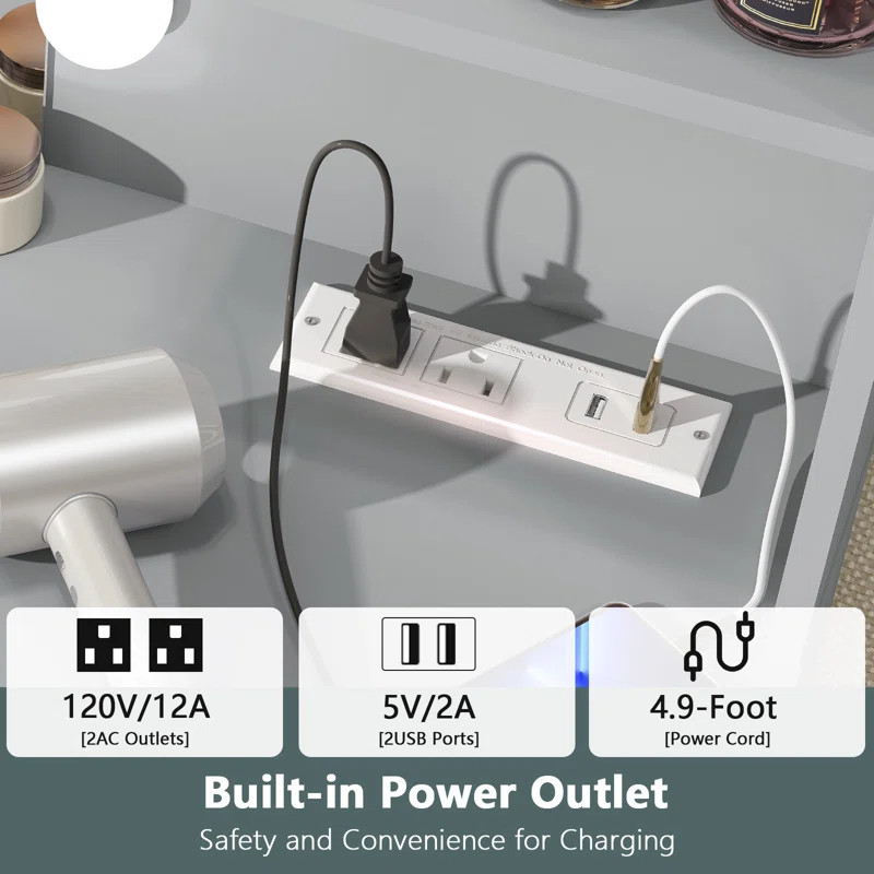 Camyla Large Vanity for Valentine's Day gift with LED Lights and Large Mirror(23.6X20.8in) | Wayfair North America