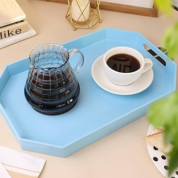 Blue Octagonal Serving Tray with Handles for Coffee Table, Plastic Decorative Tray for Ottoman, K... | Amazon (US)