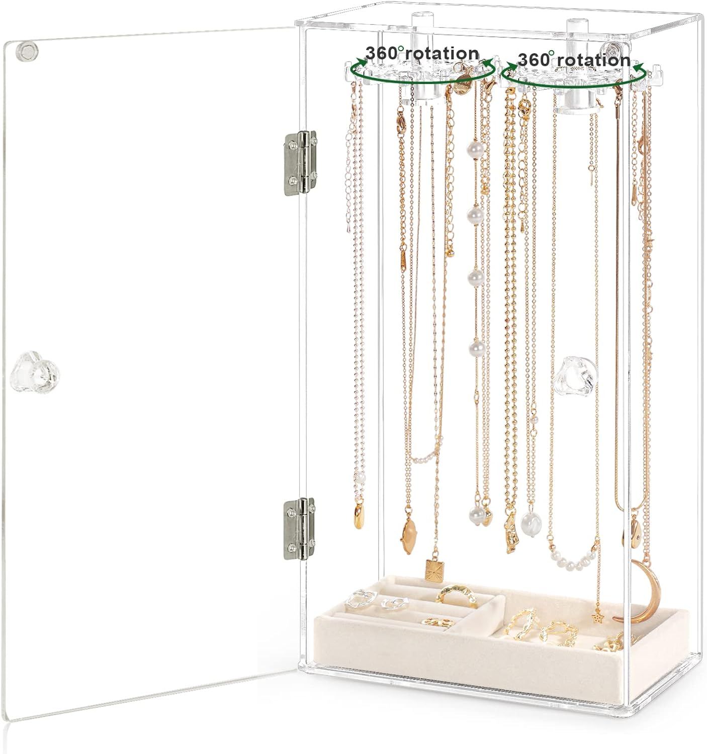 Necklace Holder, Acrylic Jewelry Organizer with 24 Hooks, Rotation Clear Necklaces Pendant Displa... | Amazon (US)