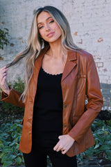 Margaux Faux Leather Blazer, Brown | North & Main Clothing Company