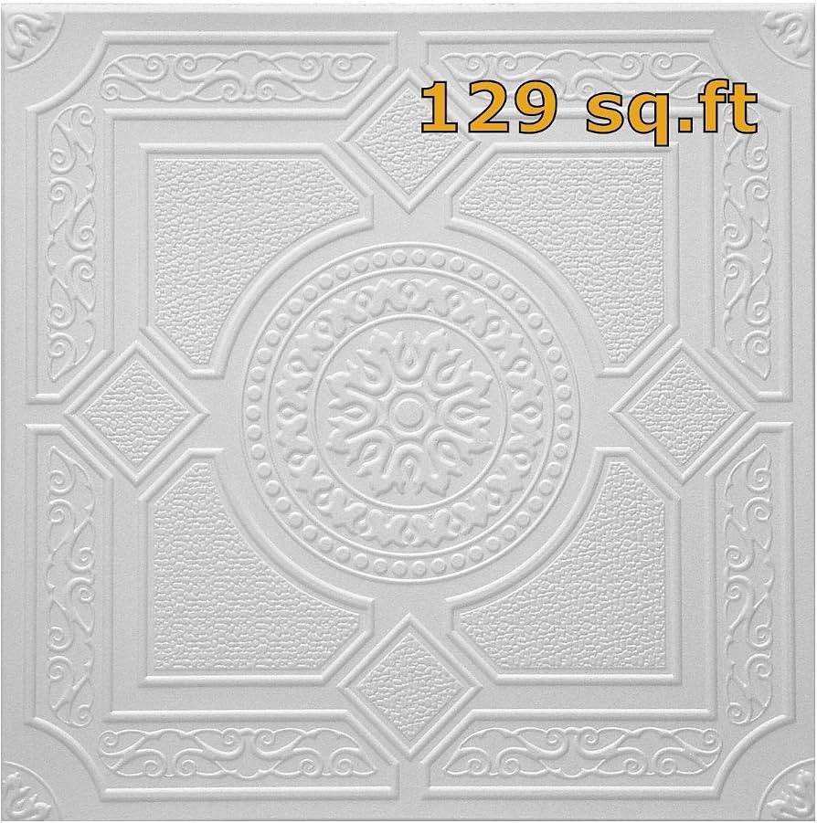 Styrofoam White Ceiling Tile to Cover Popcorn. Box of 48 Polystyrene Tiles, RM-30. Easy DIY Glue ... | Amazon (US)
