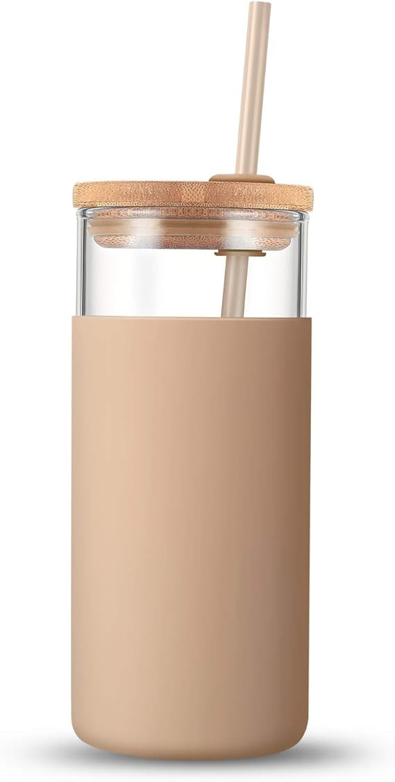 tronco 20oz Glass Tumbler Glass Water Bottle Straw Silicone Protective Sleeve Bamboo Lid - BPA Fr... | Amazon (US)
