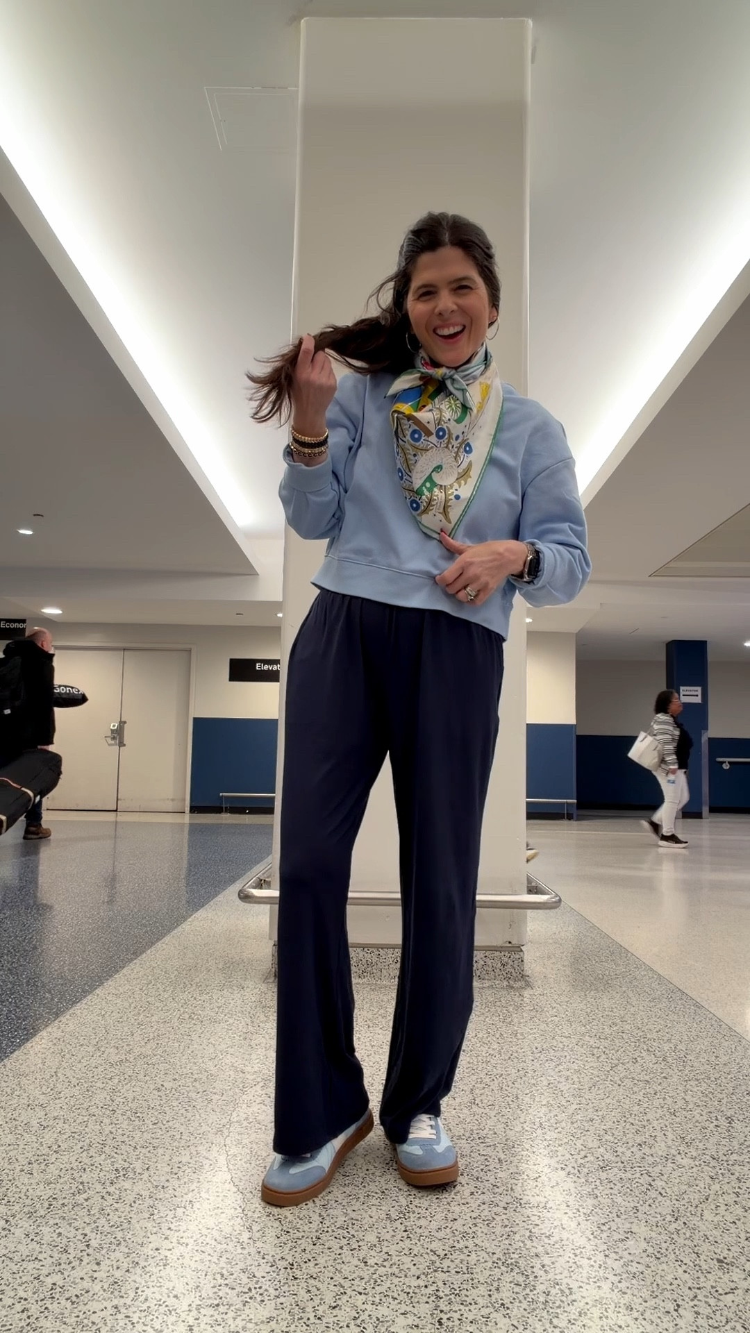 What I wore to fly home last Friday! Having a. Day hair day but this sweatshirt and pants from Stelle Athletics are too good not to share! Scarf is Hermes / linking an alternative from J. McLaughlin!

#LTKgrwm #LTKootd #LTKdayinmylife