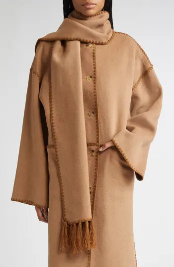 Embroidered Scarf Wool Blend Coat | Nordstrom