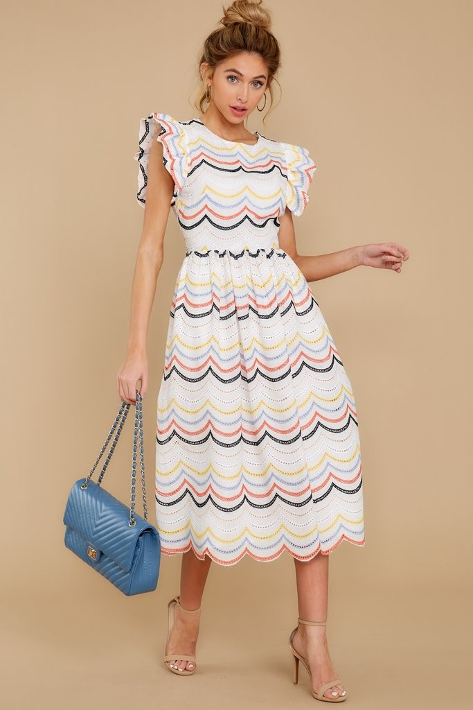 Lady In Love White Multi Eyelet Midi Dress | Red Dress 