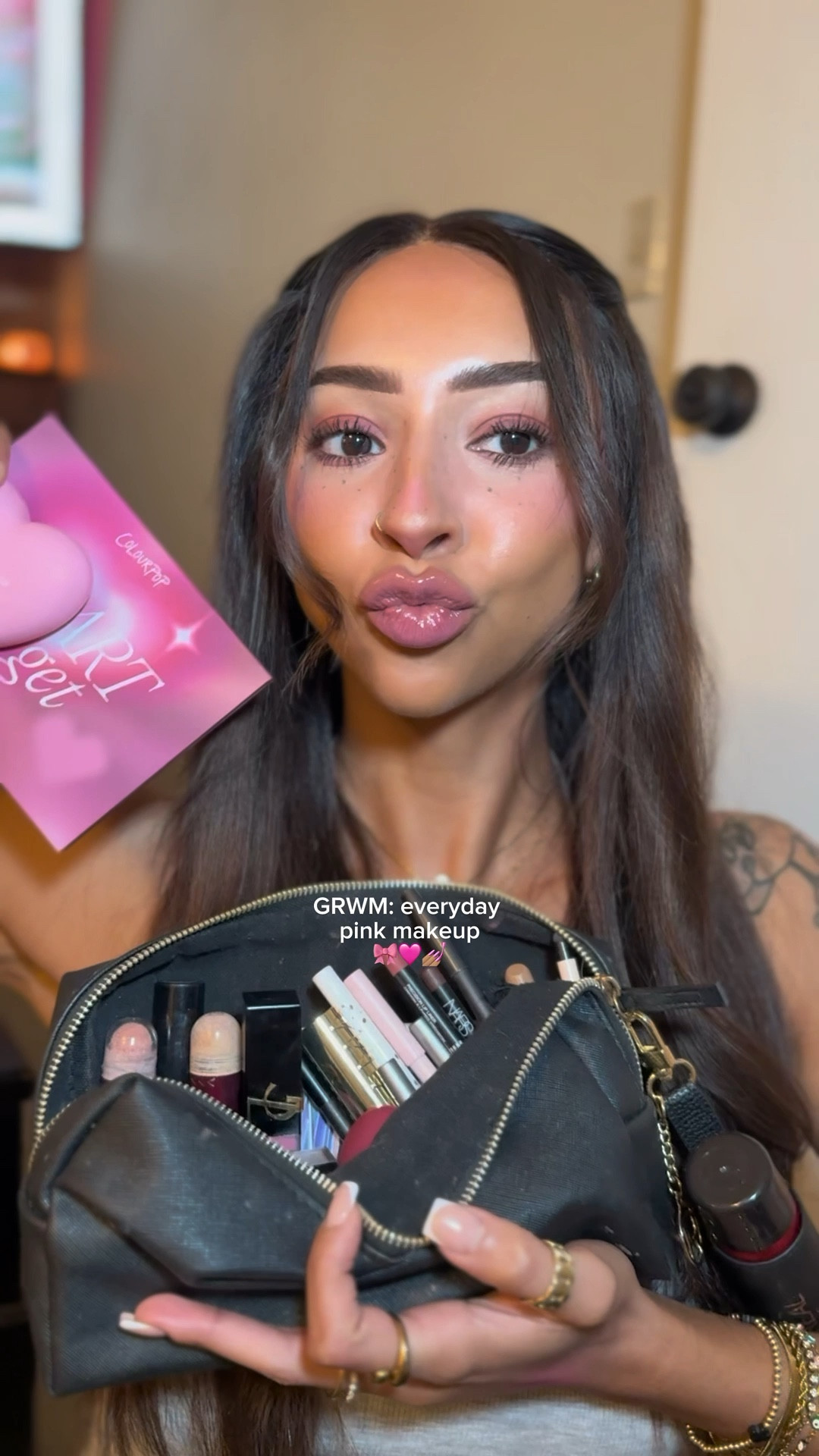 everyday pink makeup grwm 🎀🩷💅🏽 stepped out of my comfort zone with the eyeshadow and I’m glad I diiiid 🤏🏽🤏🏽🤏🏽

perfect for a Valentine’s Day makeup look! x

products used: 

- colourpop lip scrub 
- laniege lip mask 
- maybelline brow definer
- benefit precisely my brow
- L’Oréal infallible concealer 
- L'Oréal infallible foundation
- ilia skin stick (contour/bronzer)
- maybelline rewind color corrector (the pink one!) & concealer
- ysl liquid blush in "make me blush"
- givenchy prisme powder
- NARS ethereal aura blush palette
- colourpop super shock blush in “feeling’s mutual”
- wonderskin eyeliner pencil in espresso
- colourpop heart to get eyeshadow palette 
- akary freckle pen 
- L'Oréal panorama mascara
- wonderskin lip contour (color name rubbed off but it's a cool pink/brown!)
- colourpop gloss me up ultra glossy lip set  
- L'Oréal infallible setting spray

#LTKValentine #LTKgrwm #LTKBeauty