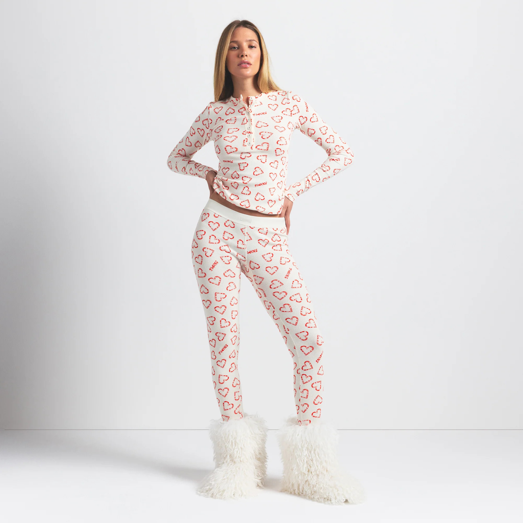 SKIMS Henley And Legging Set | White | Large | Cotton Rib | SKIMS (US)