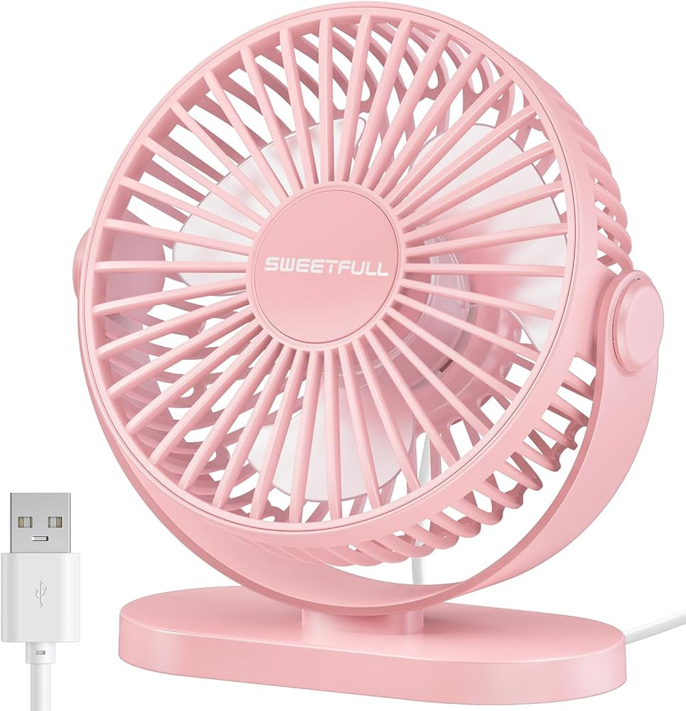 SWEETFULL USB Desk Fan Small Quiet - 3 Speeds Mini Personal Portable Fan 360° Rotation Adjustabl... | Amazon (US)