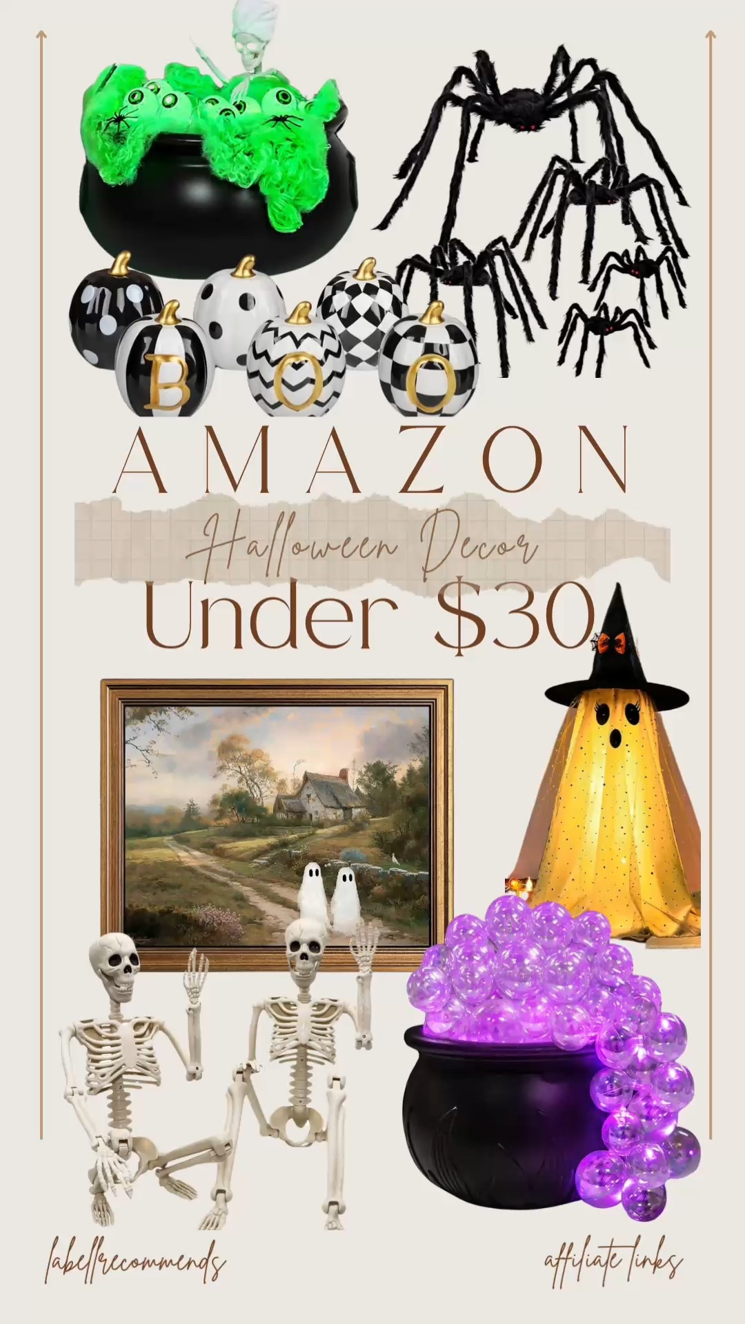 Amazon affordable Halloween decor all under $30. Some of my favorite picks include look for less black and white pumpkins, ghost picture, posable skeletons, and a family of black spiders

#halloweendecor #halloweenlovers #halloweendecorations #amazonhalloween

Lighted cauldrons, posable skeletons, Halloween decor, decorations for Halloween under $30, affordable Halloween decor, black and white pumpkins

#LTKHalloween #LTKHome #LTKSeasonal
