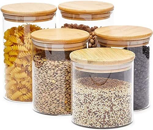 Glass Canisters with Airtight Bamboo Lids, 3 Sizes for Pantry Storage (5 Pack) | Amazon (US)