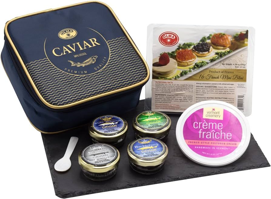 OLMA Regal Caviar Gift Set - 4 oz (112g) of Caviar, Includes Kaluga Royal, Siberian Osetra Aurora... | Amazon (US)