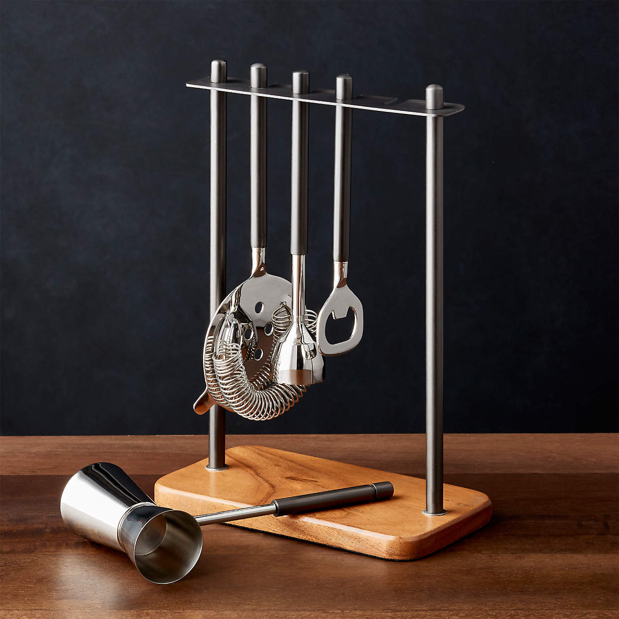Fenton Graphite and Wood Bar Tool Set + Reviews | Crate & Barrel | Crate & Barrel