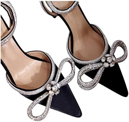 Glitter Rhinestones Women Pumps Crystal bowknot Satin Lady Shoes Genuine leather High heels | Amazon (CA)