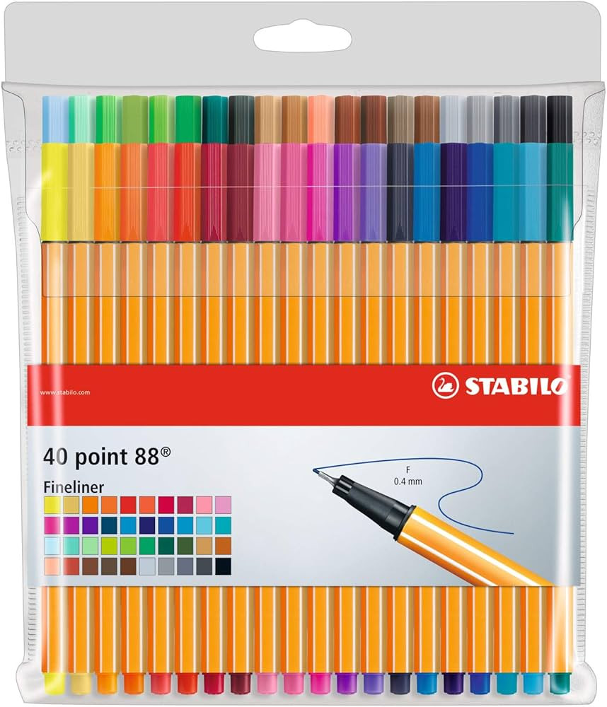 Fineliner - STABILO point 88 - Wallet of 40 - Assorted colors | Amazon (US)