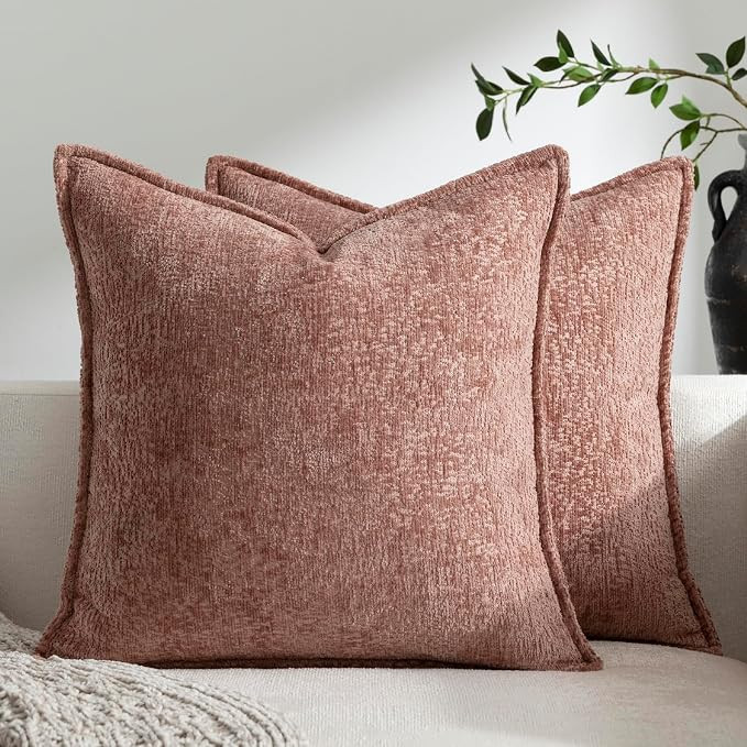 Pack of 2 Dusty Pink Decorative Throw Pillow Covers 22x22 Cozy Soft Chenille Accent Vintage Squar... | Amazon (US)