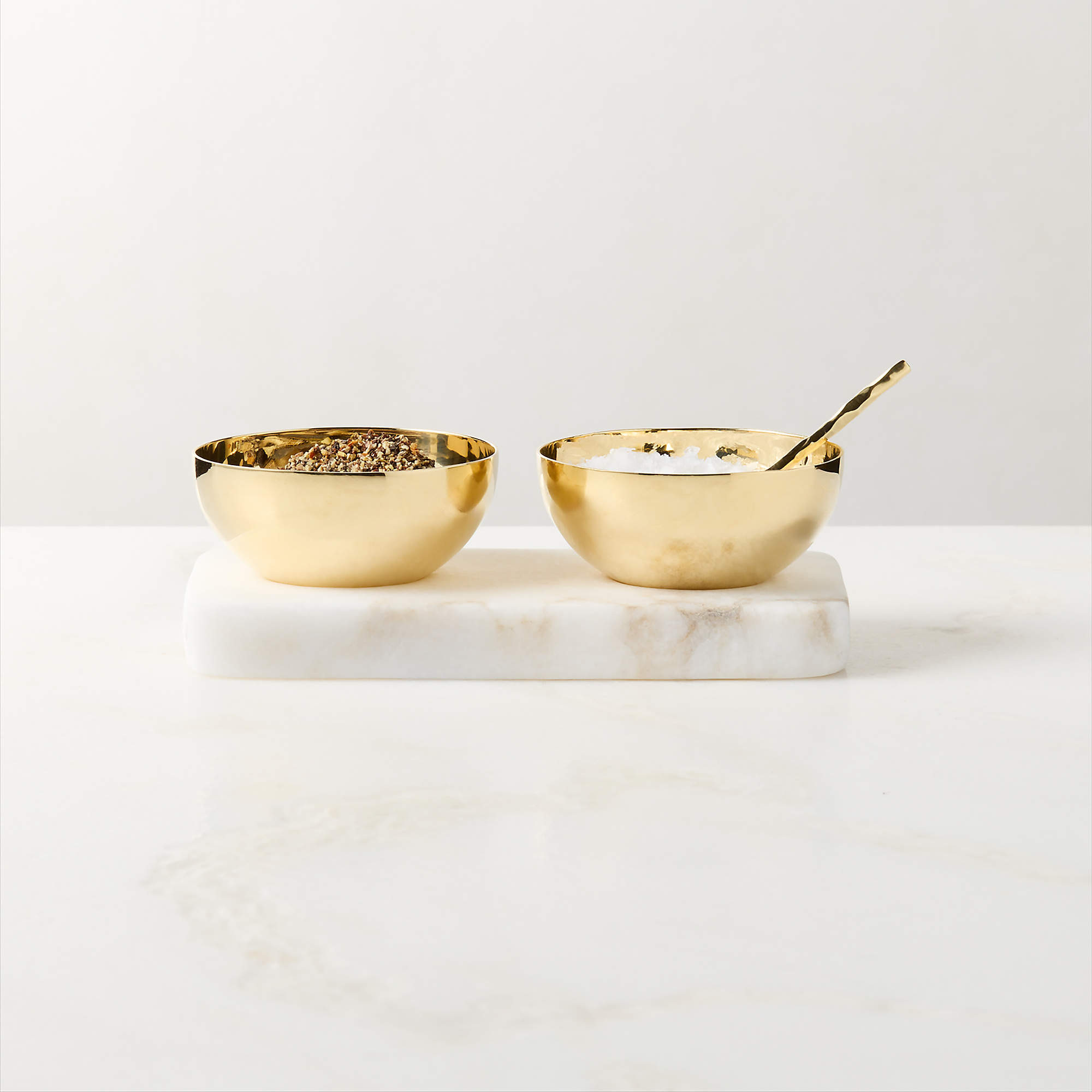 Unlacquered Mini Pinch Bowl Set with White Alabaster Base | CB2 | CB2