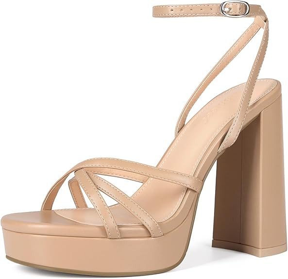 Platform Heels for Women Strappy Block Chunky High Heels Open Toe Ankle Strap Sandals Fashion Lac... | Amazon (US)