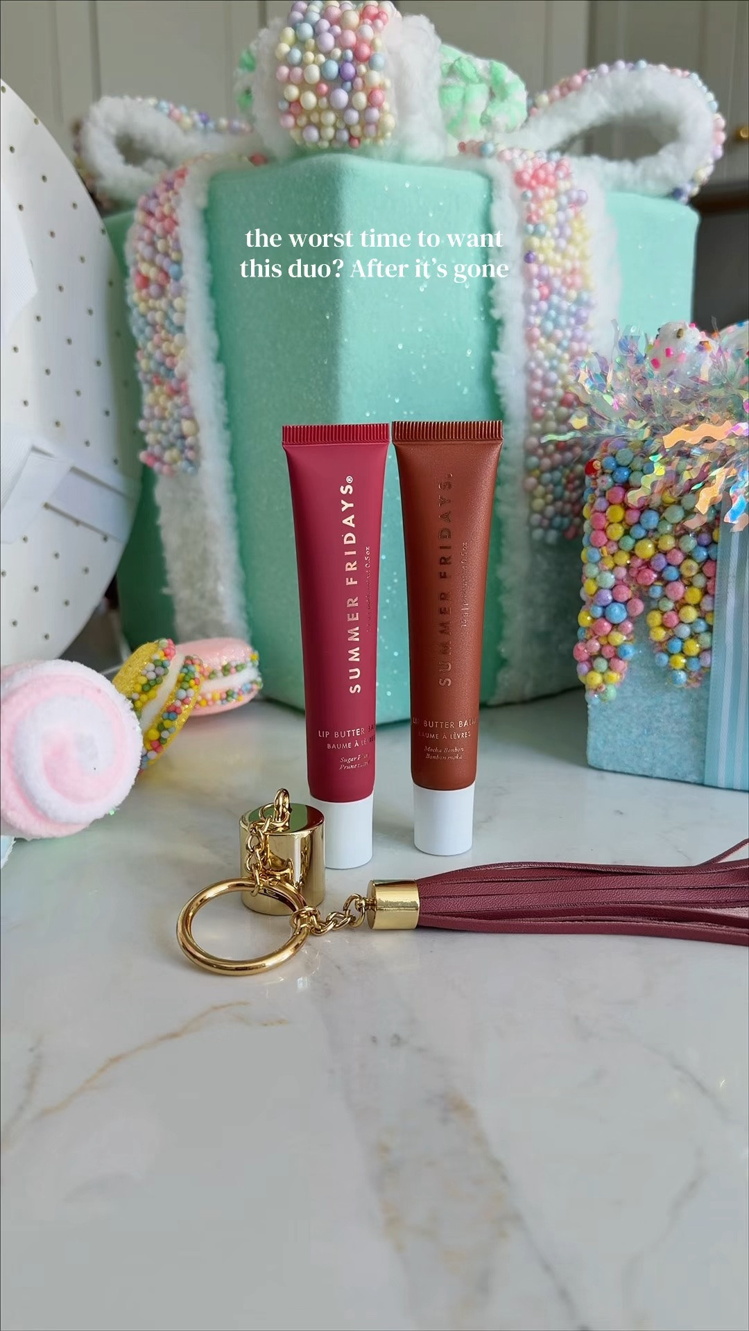 The Summer Fridays Holiday Treat Duo pairs two limited-edition Lip Butter Balms: Sugar Plum for a sheer berry tint and Mocha Bonbon for a neutral shimmer. 

#SummerFridays #LipButterBalm #HolidayTreatDuo #SummerFridaysLipButter #LimitedEdition