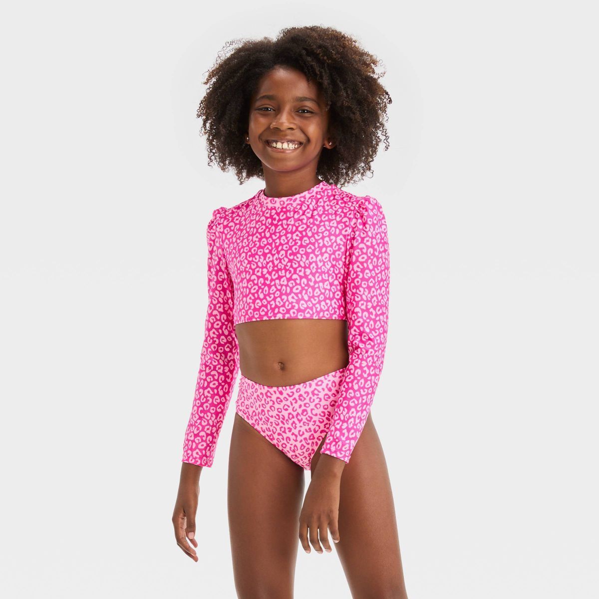 Girls' Leopard Spot Printed Rash Guard Set - Cat & Jack™ Pink | Target
