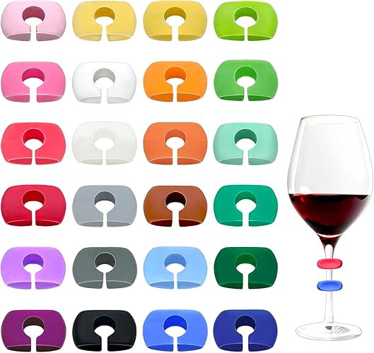 24PCS Wine Glass Markers Charms, Reusable Silicone Drink Tags for Wine Glasses, Champagne, Cockta... | Amazon (US)