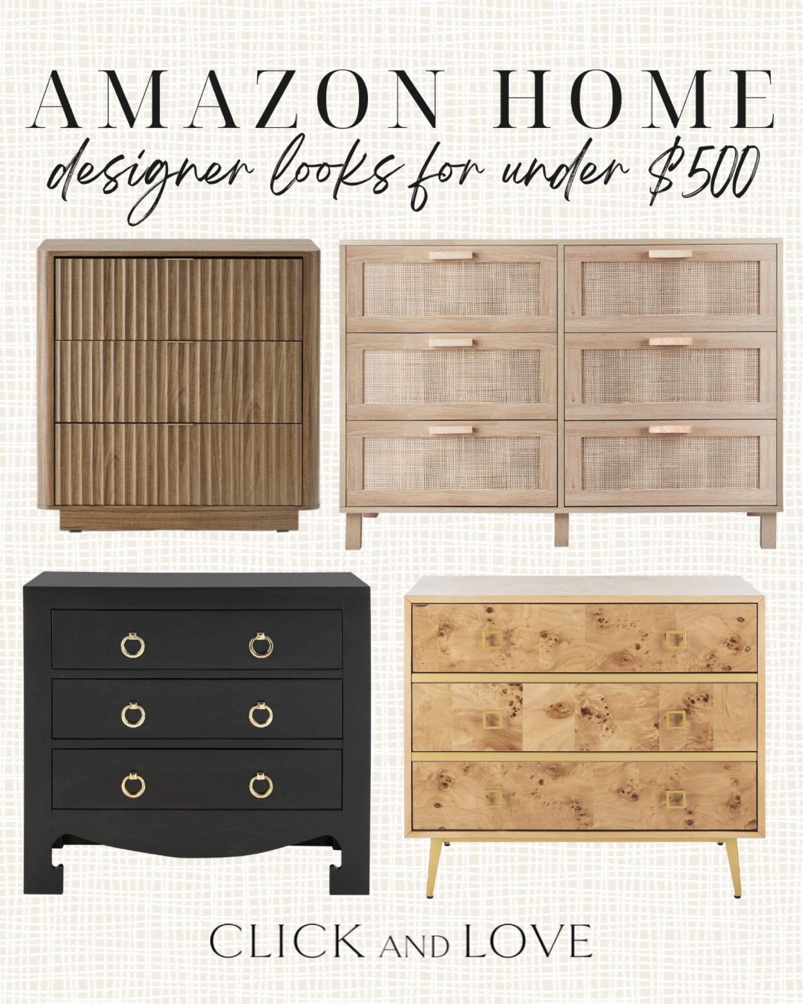 Amazon home designer looks under $500! Pretty styles for your bedside table or an accent piece 👏🏼

Dresser, end table, nightstand, bedside table, bedroom, bedroom furniture, primary bedroom, guest bedroom, neutral bedroom, modern style, traditional style, fluted dresser, rattan dresser, Burl wood dresser, black dresser, budget friendly bedroom furniture, Interior design, look for less, designer inspired, Amazon, Amazon home, Amazon must haves, Amazon finds, amazon favorites, Amazon home decor #amazon #amazonhome

#LTKhome #LTKstyletip #LTKsalealert