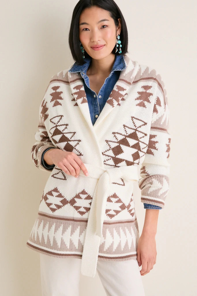 Ivory and Mocha Wool Blend Ranch Teddy Wrap Cardigan | Tuckernuck (US)