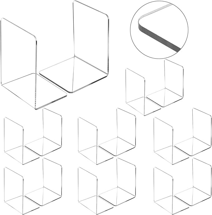 16 Pcs Book Ends Clear Acrylic Bookends for Shelves Heavy Duty Book End L Shaped Dividers Book St... | Amazon (US)