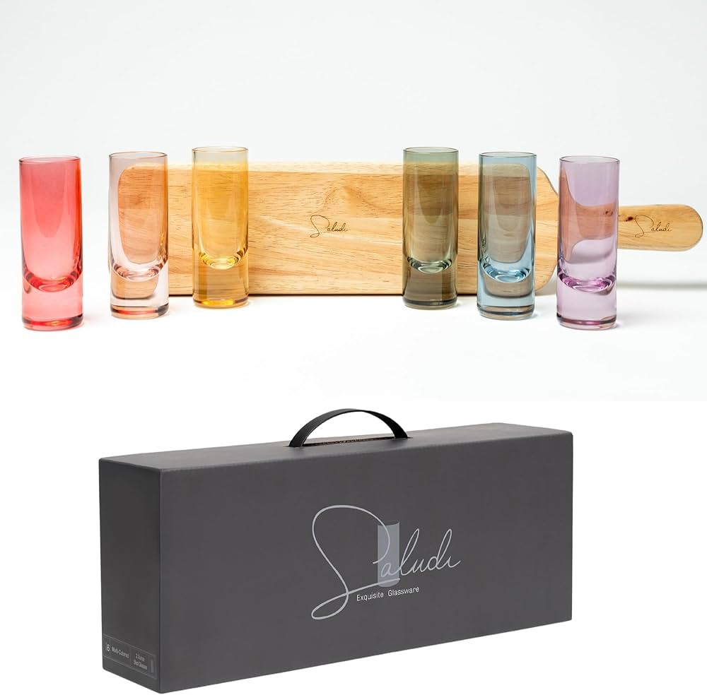 Saludi Colored Shot Glasses, 2oz (Set of 6) Multi-Color Glass with Wood Paddle - Luxury, Durable,... | Amazon (US)