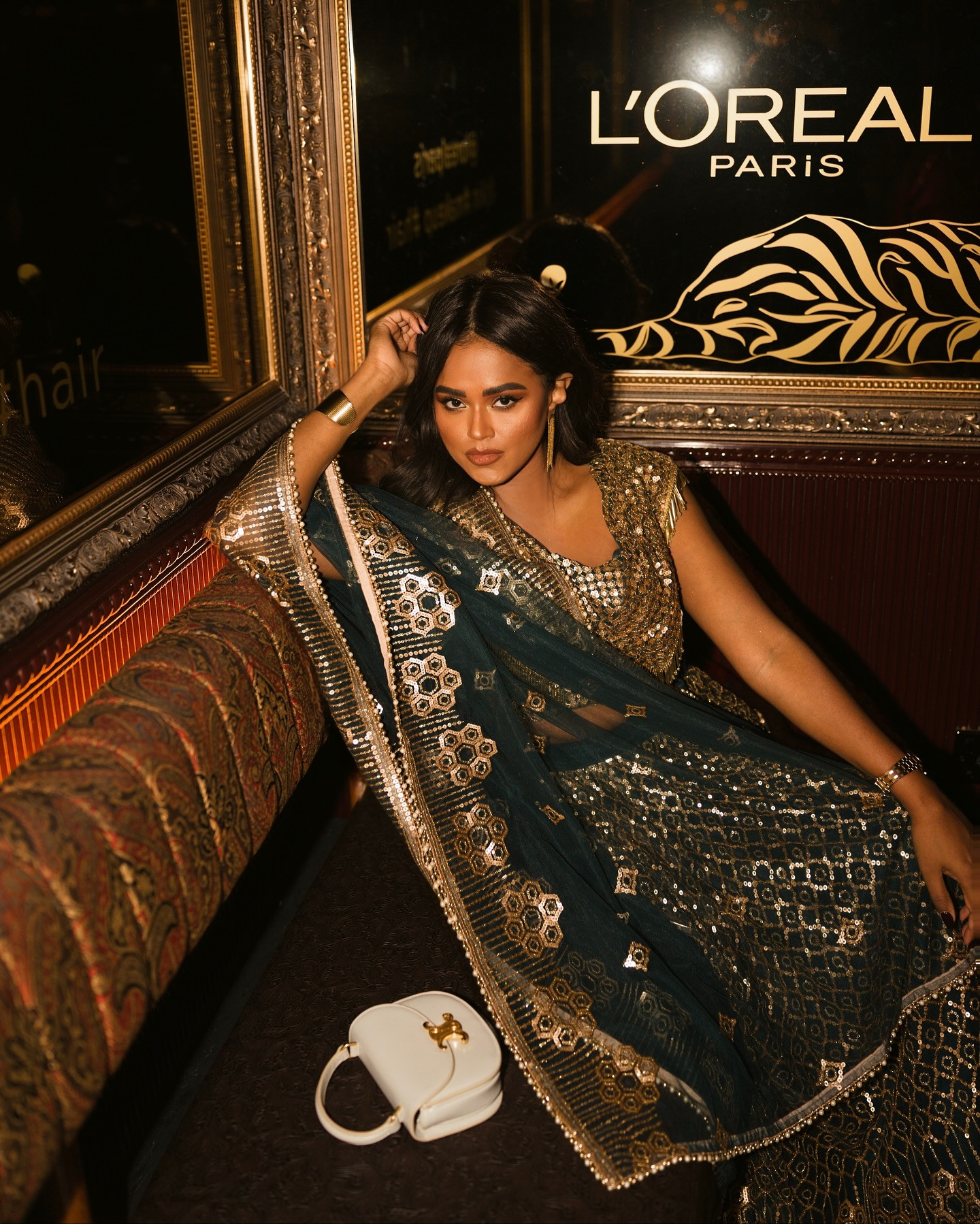 Green & Gold Lehenga Choli with Dupatta, Designer Reception Party Wear Dress, Lehenga, Ceyline mini bag,Tassel drop earrings, Gold large bracelet, Diwali, Diwali 2025, GRWM Outfit ,UK Fashion ,UK Women ,London lifestyle, Wedding Outfit 

 #LTKuk #LTKdatenight #LTKpartywear