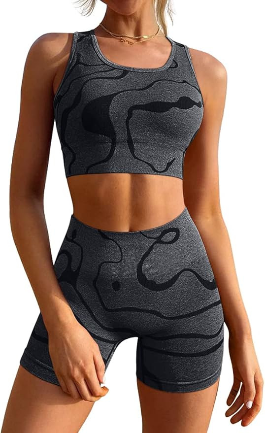 GXIN Women's Workout 2 Piece Outfits High Waist Running Shorts Seamless Gym Yoga Sports Bra | Amazon (US)