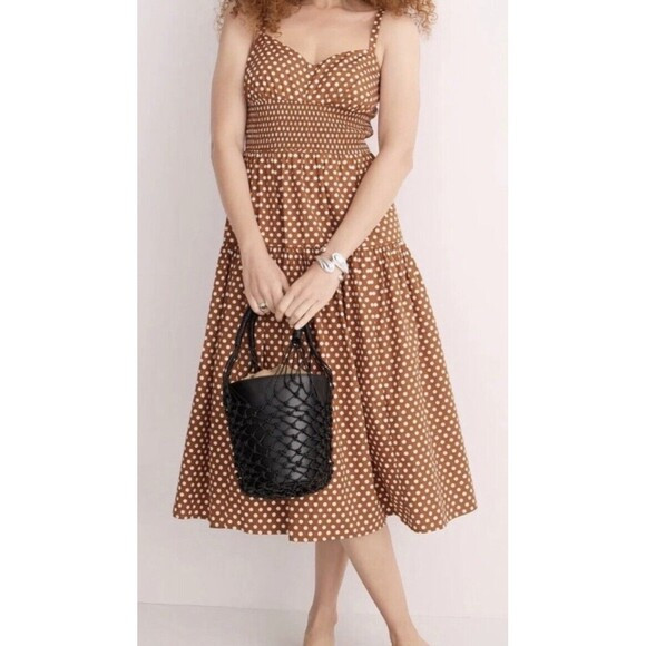 J.Crew Polka Dot Smocked Midi Dress Brown Sweetheart Classic Sleeveless 6 NWT | Poshmark