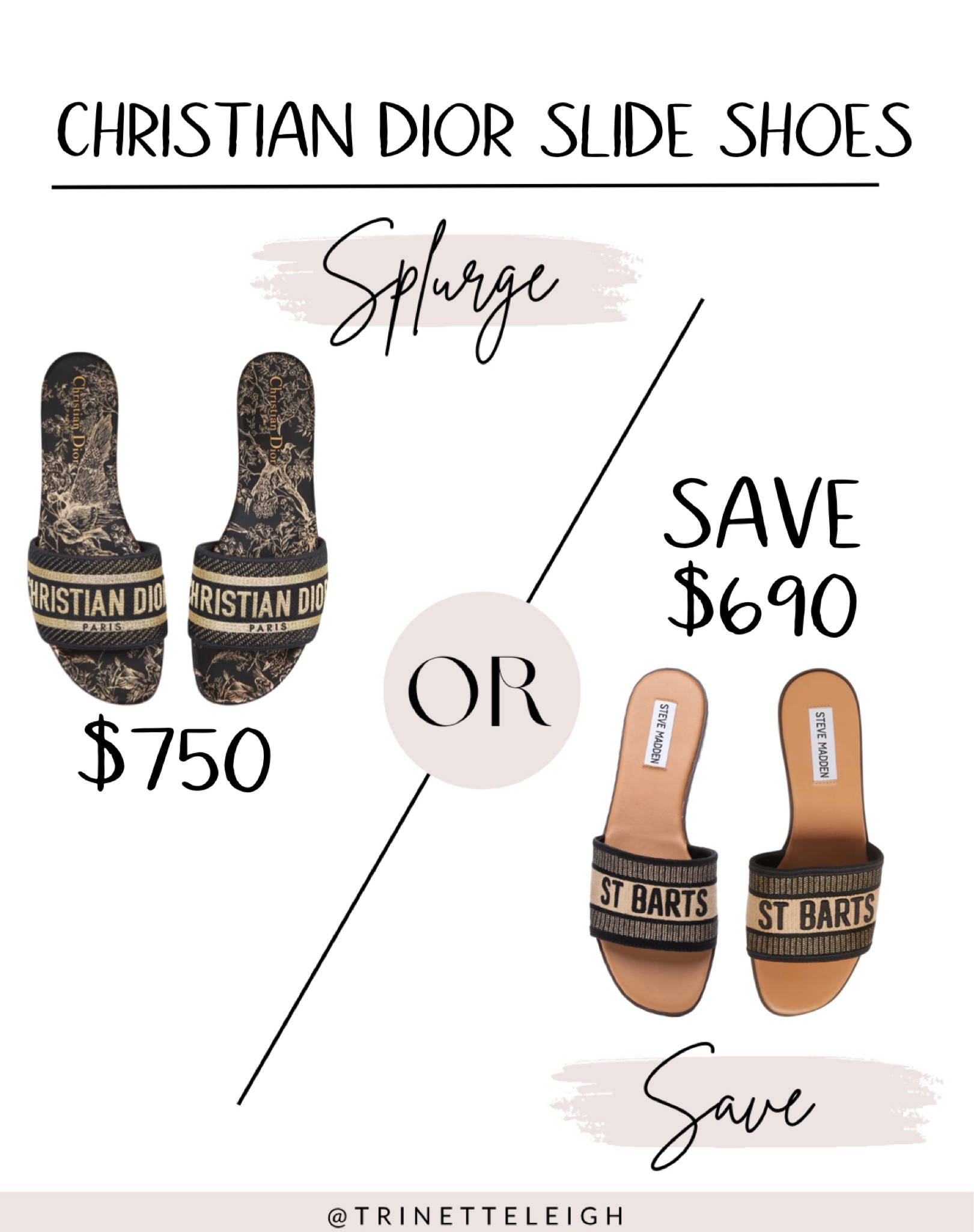 Save vs splurge. Steve Madden shoes. Slide shoes. Summer shoes. Christian Dior shoes. Trendy shoes. Beach shoes. 

#LTKstyletip #LTKshoecrush #LTKSeasonal
