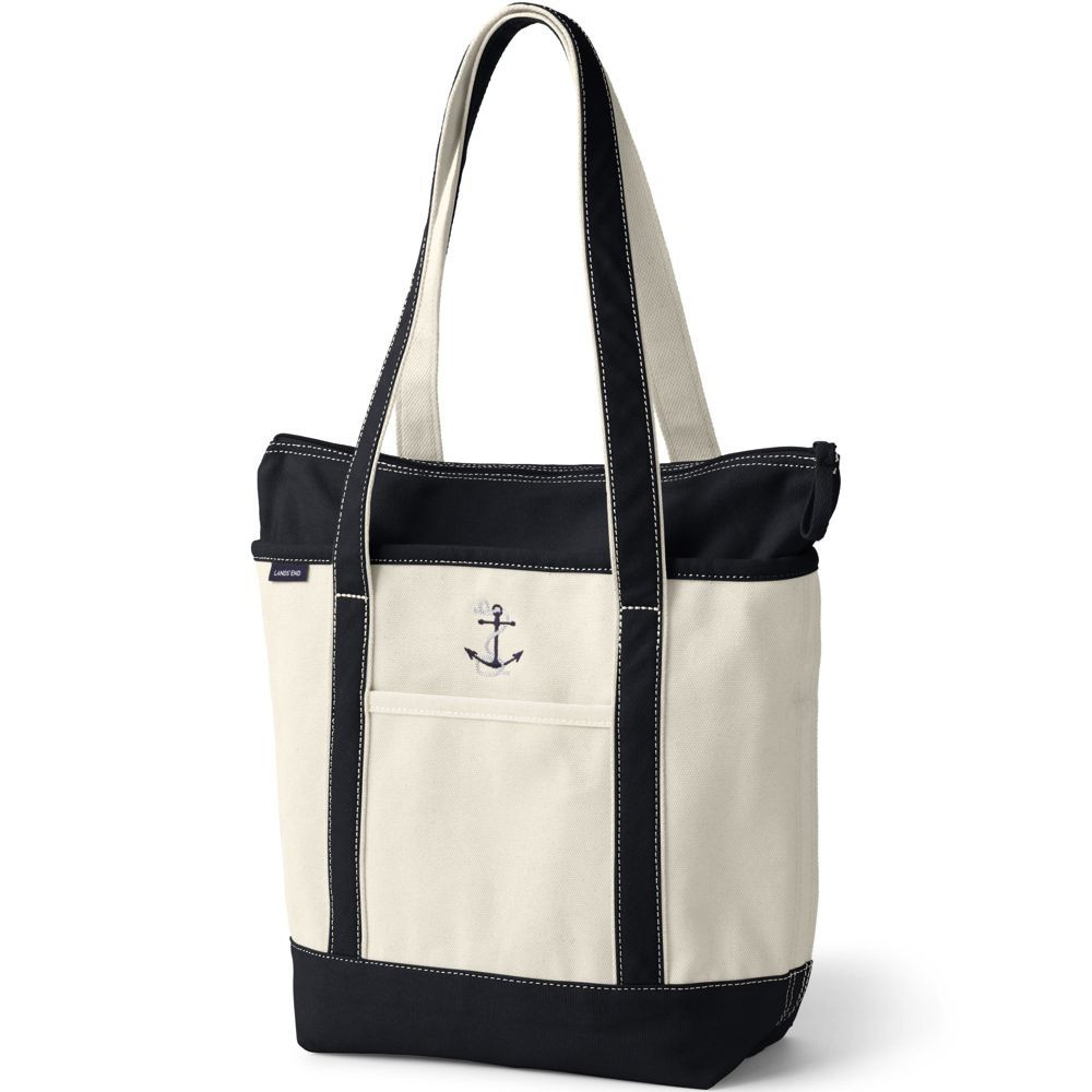 Natural Zip Top Long Handle Canvas Tote Bag - Natural/Black - One Size | Lands' End Business Outfitters