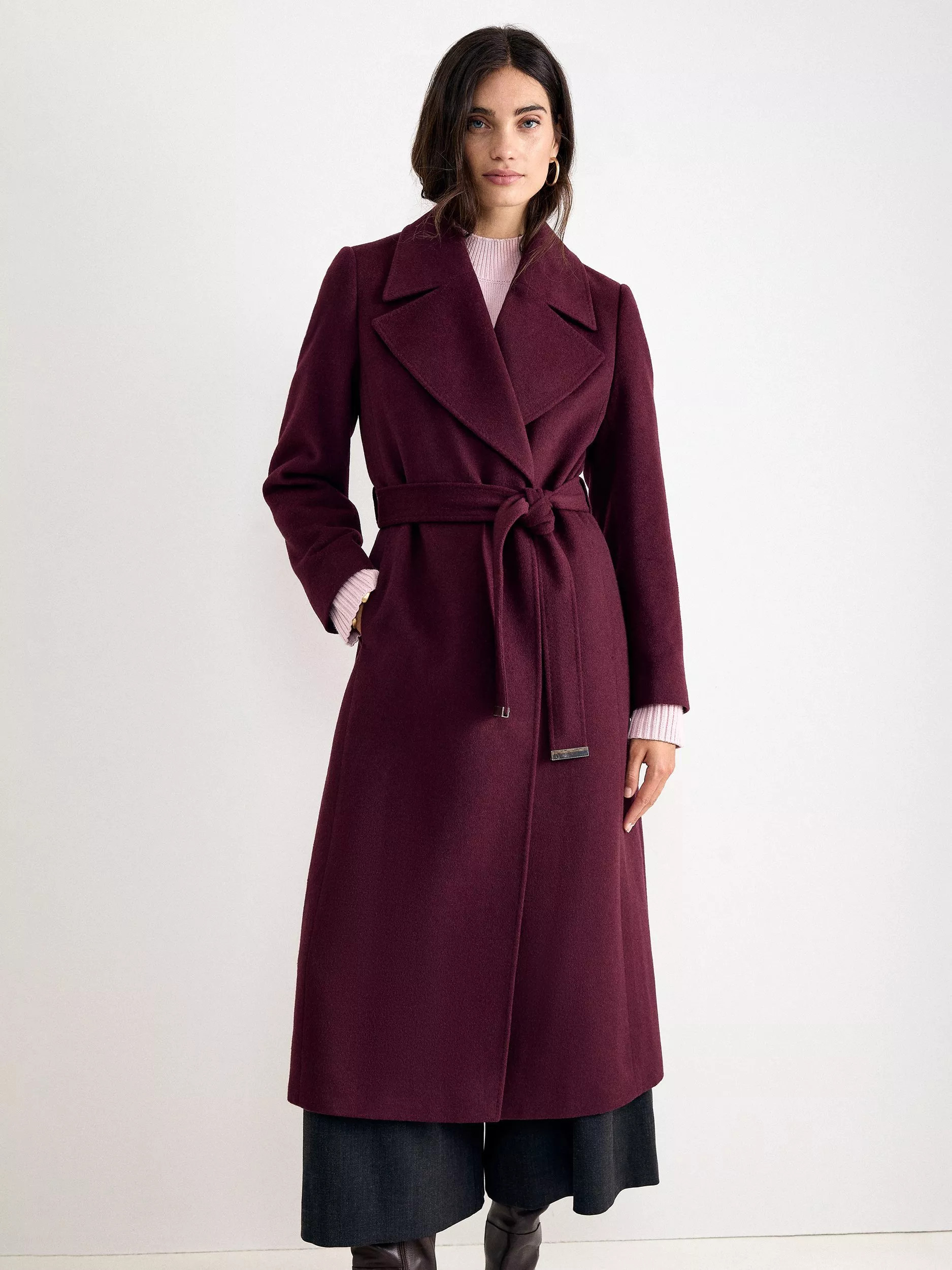 Phase Eight Nicoletta Wool Rich Longline Coat, Burgundy | John Lewis (UK)