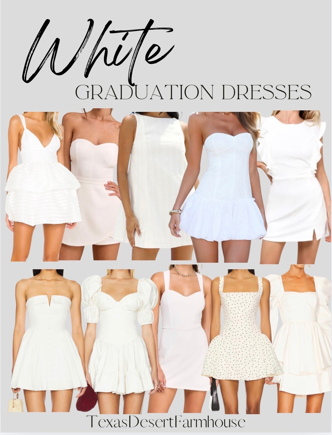 White Graduation Rompers & Dresses for Graduation 

#graduation #gradpartydress #graduationdress #whitedress #cocktaildress #whitecocktaildress #dress #datepartydress #dateparty #college #dresses #minidress #graduationpics #summerdress

#LTKgrwm #LTKPetite #LTKU