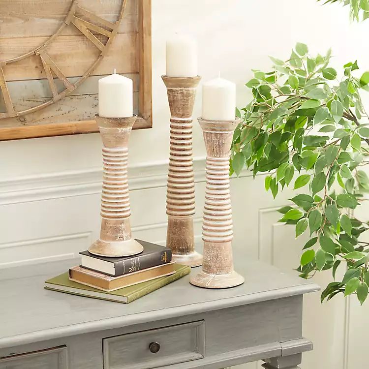 New!Cream Mango Wood Candle Holders, Set of 3 | Kirkland's Home