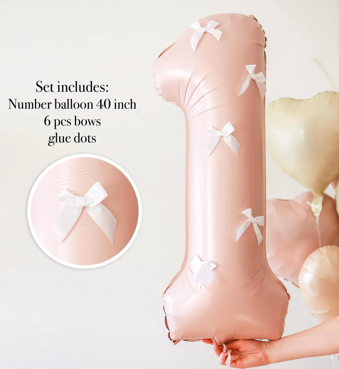 Pink Number Balloon, 1st Birthday Baby Girl, Balloons With Bows, Pink Bow Party Decor , First Bir... | Etsy (US)