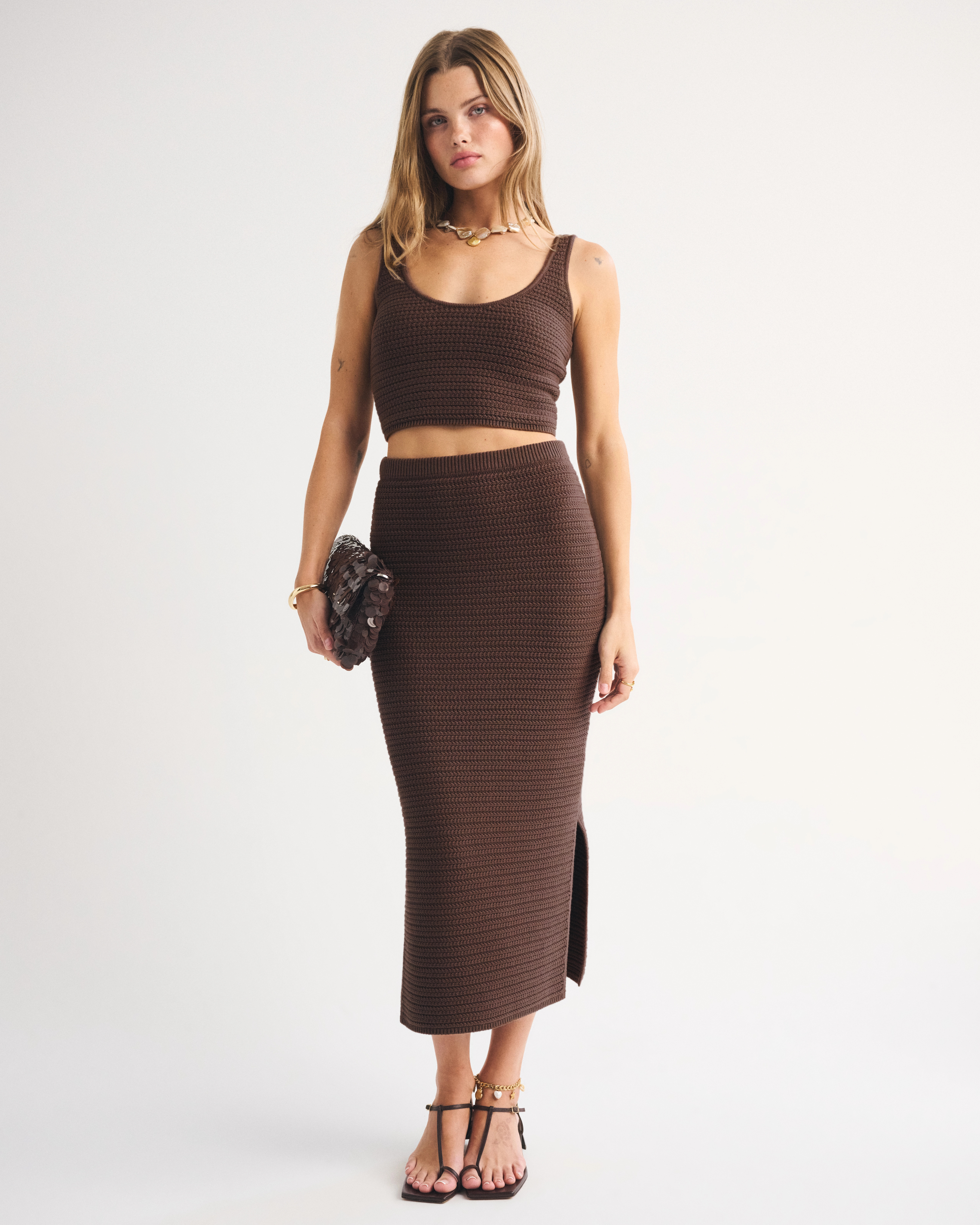 High Rise Crochet Midi Skirt | Abercrombie & Fitch (US)
