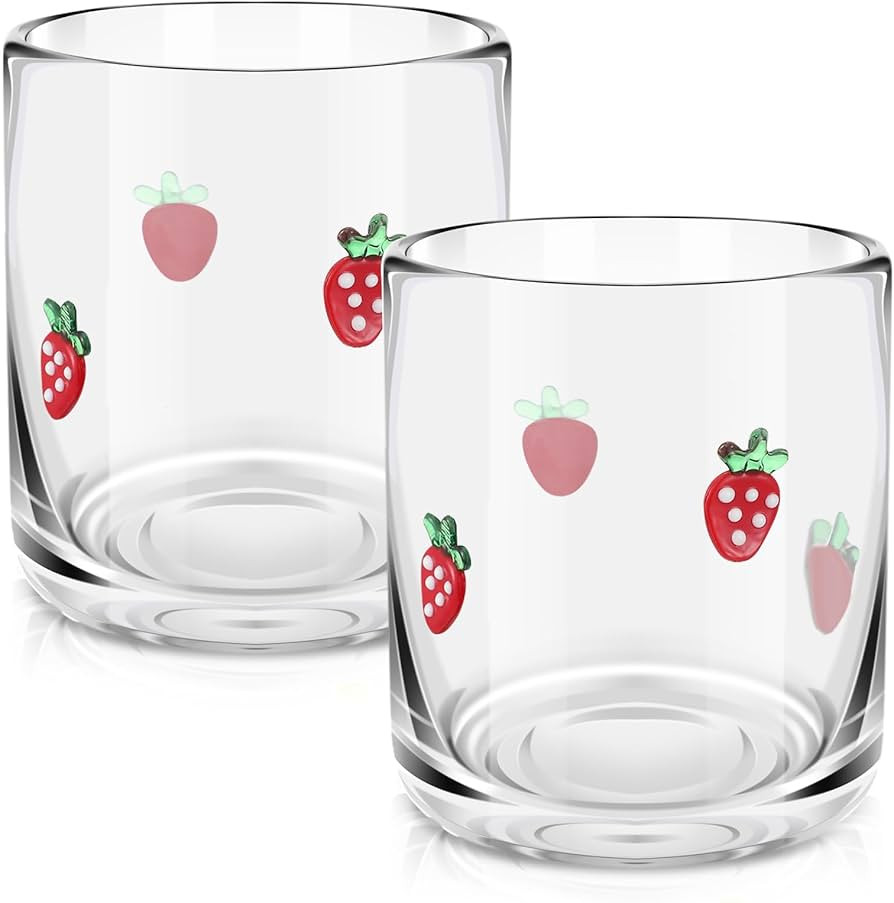 2 Pcs Strawberry Icon Juice Glasses, 14oz Strawberry Stemless Wine Drinking Juice Glass Cup for S... | Amazon (US)