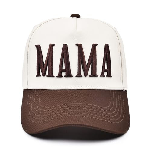 Women’s Mama Trucker Hat Trendy, Embroidered Adjustable Mom Baseball Cap, Two-Tone Ponytail Hat for Outfits Brown | Amazon (US)