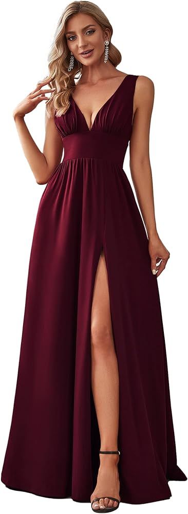 Amazon.com: Ever-Pretty Women's Long High Stretch Knit Pleated Backless Wedding Guest Dress for W... | Amazon (US)